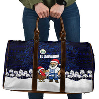 El Salvador Christmas Travel Bag with Santa Claus Turkey Fireworks Palm Trees and National Emblem Design - Wonder Print Shop