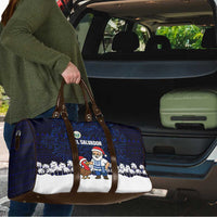 El Salvador Christmas Travel Bag with Santa Claus Turkey Fireworks Palm Trees and National Emblem Design - Wonder Print Shop