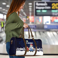 El Salvador Christmas Travel Bag with Santa Claus Turkey Fireworks Palm Trees and National Emblem Design - Wonder Print Shop