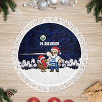 El Salvador Christmas Tree Skirt with Santa Claus Turkey Fireworks Palm Trees and National Emblem Design - Wonder Print Shop