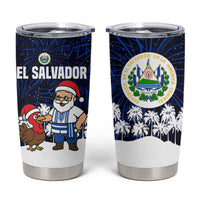 El Salvador Christmas Tumbler Cup with Santa Claus Turkey Fireworks Palm Trees and National Emblem Design - Wonder Print Shop