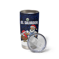 El Salvador Christmas Tumbler Cup with Santa Claus Turkey Fireworks Palm Trees and National Emblem Design - Wonder Print Shop