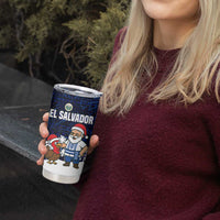 El Salvador Christmas Tumbler Cup with Santa Claus Turkey Fireworks Palm Trees and National Emblem Design - Wonder Print Shop