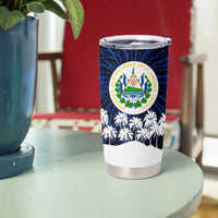 El Salvador Christmas Tumbler Cup with Santa Claus Turkey Fireworks Palm Trees and National Emblem Design - Wonder Print Shop