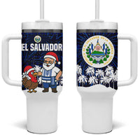 El Salvador Christmas Tumbler With Handle with Santa Claus Turkey Fireworks Palm Trees and National Emblem Design - Wonder Print Shop