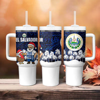 El Salvador Christmas Tumbler With Handle with Santa Claus Turkey Fireworks Palm Trees and National Emblem Design - Wonder Print Shop