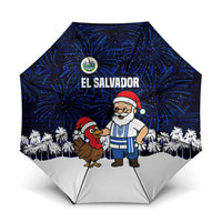 El Salvador Christmas Umbrella with Santa Claus Turkey Fireworks Palm Trees and National Emblem Design - undefined