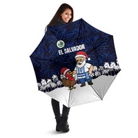 El Salvador Christmas Umbrella with Santa Claus Turkey Fireworks Palm Trees and National Emblem Design - undefined