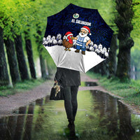 El Salvador Christmas Umbrella with Santa Claus Turkey Fireworks Palm Trees and National Emblem Design - undefined