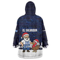 El Salvador Christmas Wearable Blanket Hoodie with Santa Claus Turkey Fireworks Palm Trees and National Emblem Design - Wonder Print Shop