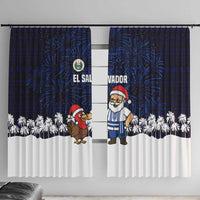 El Salvador Christmas Window Curtain with Santa Claus Turkey Fireworks Palm Trees and National Emblem Design - Wonder Print Shop