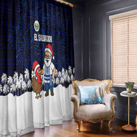 El Salvador Christmas Window Curtain with Santa Claus Turkey Fireworks Palm Trees and National Emblem Design - Wonder Print Shop