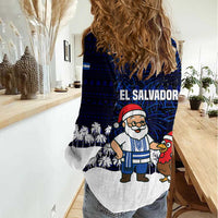 El Salvador Christmas Women Casual Shirt with Santa Claus Turkey Fireworks Palm Trees and National Emblem Design - Wonder Print Shop