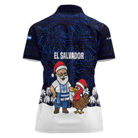 El Salvador Christmas Women Polo Shirt with Santa Claus Turkey Fireworks Palm Trees and National Emblem Design - Wonder Print Shop