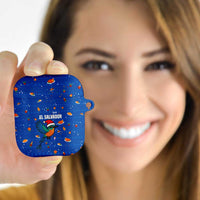 El Salvador Christmas AirPods Case with Santa Hat Motmot Bird Traditional Foods and Blue Festive Pattern Design - Wonder Print Shop