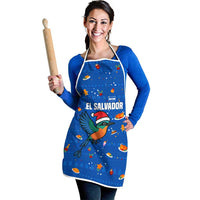 El Salvador Christmas Apron with Santa Hat Motmot Bird Traditional Foods and Blue Festive Pattern Design - Wonder Print Shop