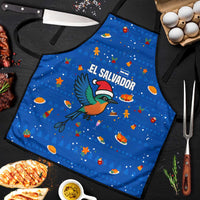El Salvador Christmas Apron with Santa Hat Motmot Bird Traditional Foods and Blue Festive Pattern Design - Wonder Print Shop