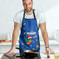 El Salvador Christmas Apron with Santa Hat Motmot Bird Traditional Foods and Blue Festive Pattern Design - Wonder Print Shop