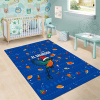 El Salvador Christmas Area Rug with Santa Hat Motmot Bird Traditional Foods and Blue Festive Pattern Design - Wonder Print Shop