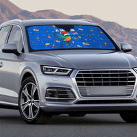 El Salvador Christmas Auto Sun Shade with Santa Hat Motmot Bird Traditional Foods and Blue Festive Pattern Design - Wonder Print Shop