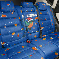 El Salvador Christmas Back Car Seat Cover with Santa Hat Motmot Bird Traditional Foods and Blue Festive Pattern Design - Wonder Print Shop