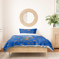 El Salvador Christmas Bedding Set with Santa Hat Motmot Bird Traditional Foods and Blue Festive Pattern Design - Wonder Print Shop