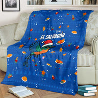 El Salvador Christmas Blanket with Santa Hat Motmot Bird Traditional Foods and Blue Festive Pattern Design - Wonder Print Shop