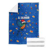 El Salvador Christmas Blanket with Santa Hat Motmot Bird Traditional Foods and Blue Festive Pattern Design - Wonder Print Shop