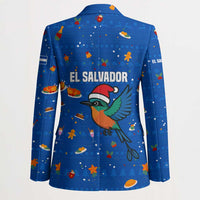 El Salvador Christmas Blazer with Santa Hat Motmot Bird Traditional Foods and Blue Festive Pattern Design - Wonder Print Shop