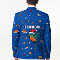 El Salvador Christmas Blazer with Santa Hat Motmot Bird Traditional Foods and Blue Festive Pattern Design - Wonder Print Shop