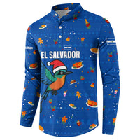 El Salvador Christmas Button Sweatshirt with Santa Hat Motmot Bird Traditional Foods and Blue Festive Pattern Design - Wonder Print Shop