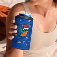El Salvador Christmas 4 in 1 Can Cooler Tumbler with Santa Hat Motmot Bird Traditional Foods and Blue Festive Pattern Design - Wonder Print Shop