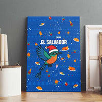 El Salvador Christmas Canvas Wall Art with Santa Hat Motmot Bird Traditional Foods and Blue Festive Pattern Design - Wonder Print Shop