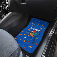 El Salvador Christmas Car Mats with Santa Hat Motmot Bird Traditional Foods and Blue Festive Pattern Design - Wonder Print Shop