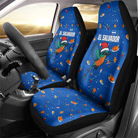 El Salvador Christmas Car Seat Cover with Santa Hat Motmot Bird Traditional Foods and Blue Festive Pattern Design - Wonder Print Shop