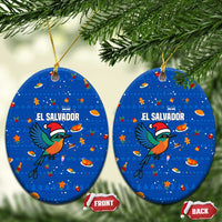 El Salvador Christmas Ceramic Ornament with Santa Hat Motmot Bird Traditional Foods and Blue Festive Pattern Design - Wonder Print Shop