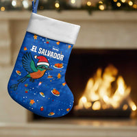 El Salvador Christmas Stocking with Santa Hat Motmot Bird Traditional Foods and Blue Festive Pattern Design - Wonder Print Shop