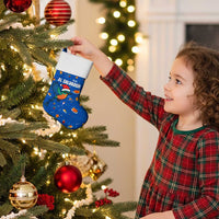 El Salvador Christmas Stocking with Santa Hat Motmot Bird Traditional Foods and Blue Festive Pattern Design - Wonder Print Shop