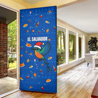 El Salvador Christmas Door Cover with Santa Hat Motmot Bird Traditional Foods and Blue Festive Pattern Design - Wonder Print Shop