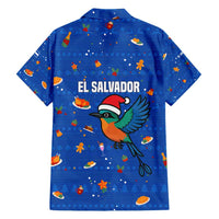 El Salvador Christmas Family Matching Puletasi and Hawaiian Shirt with Santa Hat Motmot Bird Traditional Foods and Blue Festive Pattern Design - Wonder Print Shop