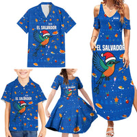 El Salvador Christmas Family Matching Summer Maxi Dress and Hawaiian Shirt with Santa Hat Motmot Bird Traditional Foods and Blue Festive Pattern Design - Wonder Print Shop
