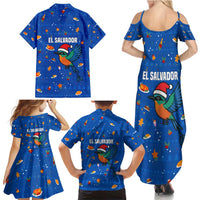El Salvador Christmas Family Matching Summer Maxi Dress and Hawaiian Shirt with Santa Hat Motmot Bird Traditional Foods and Blue Festive Pattern Design - Wonder Print Shop
