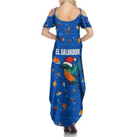 El Salvador Christmas Family Matching Summer Maxi Dress and Hawaiian Shirt with Santa Hat Motmot Bird Traditional Foods and Blue Festive Pattern Design - Wonder Print Shop