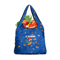 El Salvador Christmas Grocery Bag with Santa Hat Motmot Bird Traditional Foods and Blue Festive Pattern Design - Wonder Print Shop