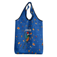 El Salvador Christmas Grocery Bag with Santa Hat Motmot Bird Traditional Foods and Blue Festive Pattern Design - Wonder Print Shop