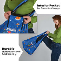 El Salvador Christmas Grocery Bag with Santa Hat Motmot Bird Traditional Foods and Blue Festive Pattern Design - Wonder Print Shop