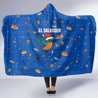 El Salvador Christmas Hooded Blanket with Santa Hat Motmot Bird Traditional Foods and Blue Festive Pattern Design - Wonder Print Shop