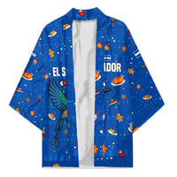 El Salvador Christmas Kimono with Santa Hat Motmot Bird Traditional Foods and Blue Festive Pattern Design - Wonder Print Shop