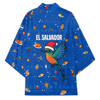 El Salvador Christmas Kimono with Santa Hat Motmot Bird Traditional Foods and Blue Festive Pattern Design - Wonder Print Shop
