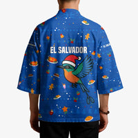El Salvador Christmas Kimono with Santa Hat Motmot Bird Traditional Foods and Blue Festive Pattern Design - Wonder Print Shop